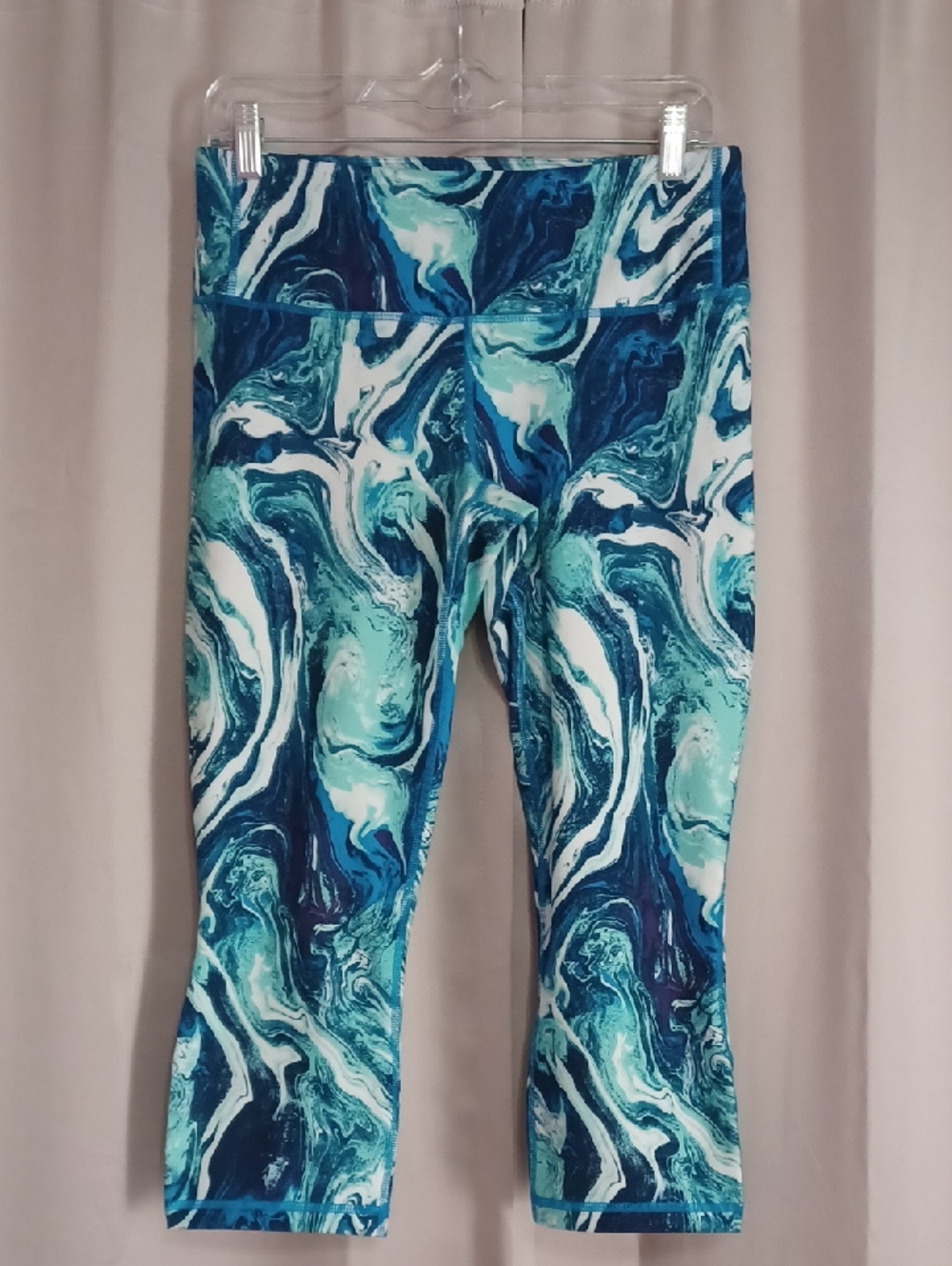 Patagonia Womens Centered Crops Blue Aqua Marble Mid Rise Legging Like New Sz M
